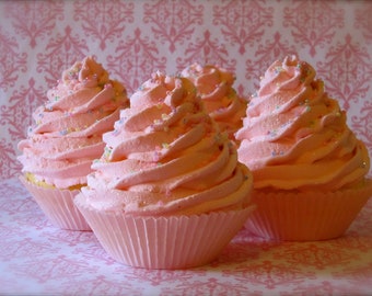 Fake Cupcakes Set 6 Pink Classic Swirl Cupcakes Can Add Hole For Displaying Cupcake Toppers, Wedding Place Card Holders