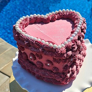 Vintage Heart Fake Cake with Faux Pearls. Dusty Rose Pink. Can be made to Hang on Wall. Photo Prop, Home Decor & Birthday image 10