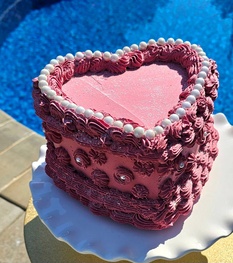 Vintage Heart Fake Cake with Faux Pearls. Dusty Rose Pink. Can be made to Hang on Wall. Photo Prop, Home Decor & Birthday image 10