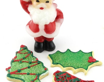 Fake Christmas Cookies Set of 3~ Faux Red & Green Sugar Cookie Decor, 1 Tree, 1 Bell, 1 ~Can Be Ornaments 12 Legs Original Design