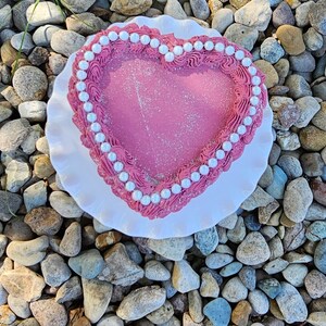 Vintage Heart Fake Cake with Faux Pearls. Dusty Rose Pink. Can be made to Hang on Wall. Photo Prop, Home Decor & Birthday image 2