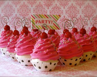 Fake Cupcakes Mini Hot Pink Cupcake Ornaments Polka Dot Cupcake Liners Set of 14 Can Be Used as Place Card Holders
