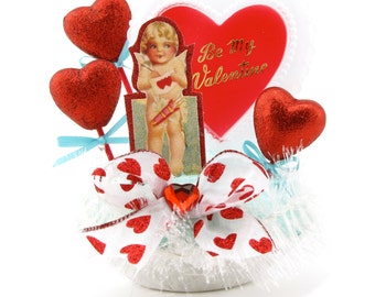 Valentine's Day Decor Fake Cupcake w/ Vintage Valentine Image Baby Cupid "Be My Valentine" Decor Fab V-Day Gift