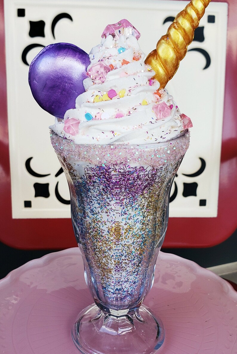 Unicorn Milkshake with Macaron Unicorn Party Decor Photo Unicorn Milkshake with Macaron Unicorn Party Decor Photo