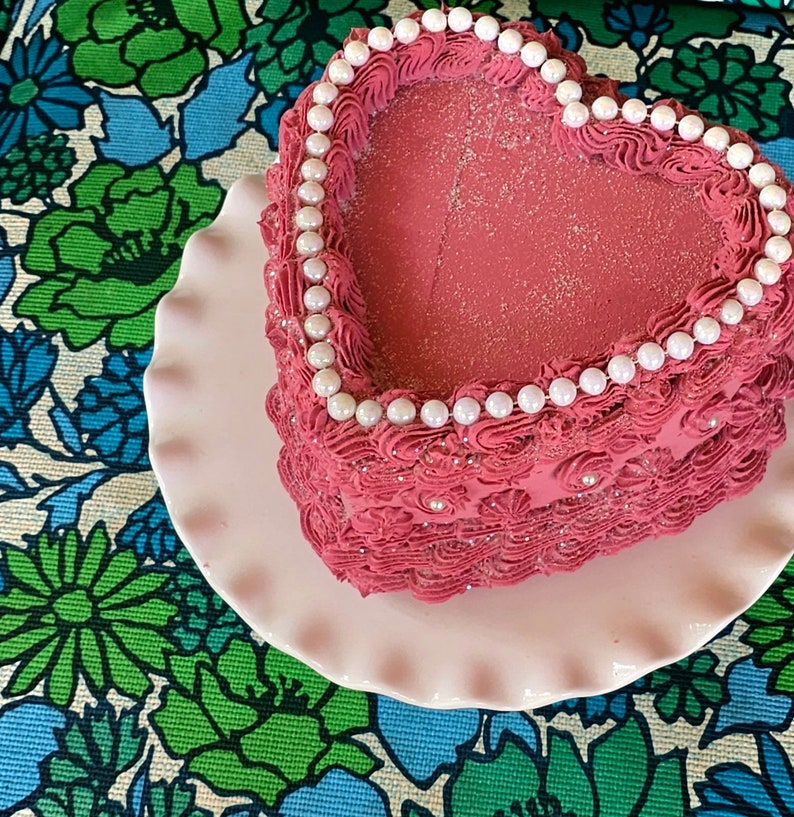 Vintage Heart Fake Cake with Faux Pearls. Dusty Rose Pink. Can be made to Hang on Wall. Photo Prop, Home Decor & Birthday image 4