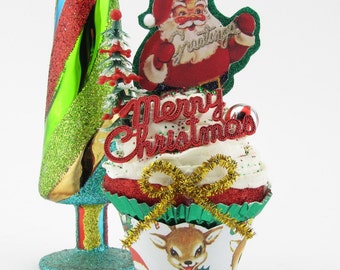 Santa Fake Cupcake Christmas Decor Vintage Image of Santa Claus. Secret Santa Gift! Signature 12 Legs Design First on Etsy