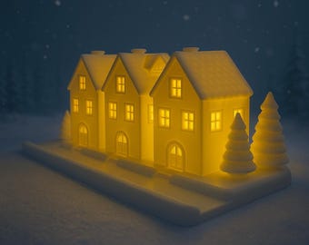 Snowy Village Tealight Holder Decor
