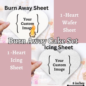 Ensemble personnalisé en forme de coeur Burn Away | GÂTEAU BRLANT | Gaufrette comestible + image de glaçage | Décoration de gâteau | Faire une annonce