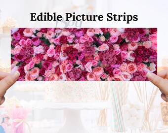 PINK COLORFUL ROSES | Edible Picture Strips | Wrap Sides of Birthday Cakes | Edible Icing Sheet | Personalized Cake Topper