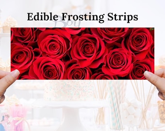 RED ROSES | Edible Picture Strips | Wrap Sides of Birthday Cakes | Edible Icing Sheet | Personalized Cake Topper