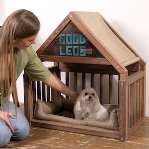 Gifts for pets - Dog House with clear door and pillow, Wooden Dog Bed - Dog Crate Furniture, Dog Kennel Furniture, Pet House, Pet Bed