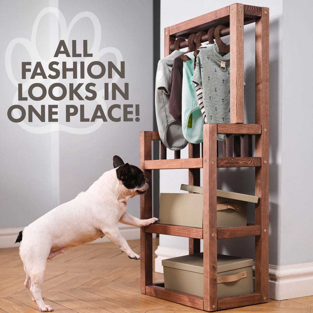 Wooden Dog Wardrobe Organizer, Pet Clothes Storage Furniture