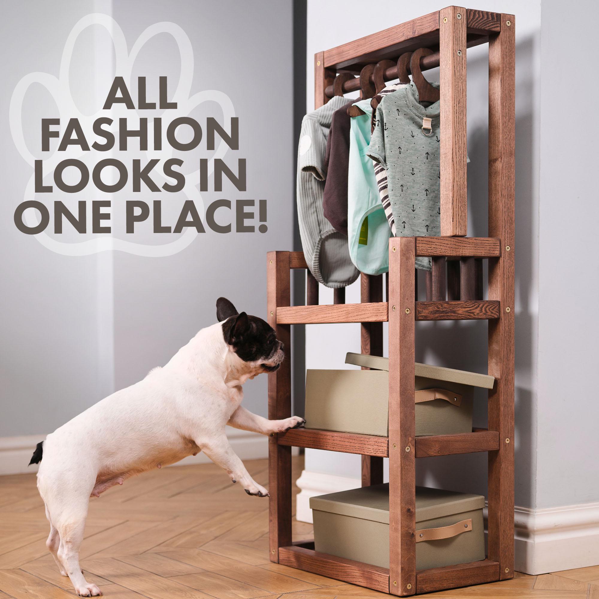 Wooden Dog Wardrobe Organizer, Pet Clothes Storage Furniture