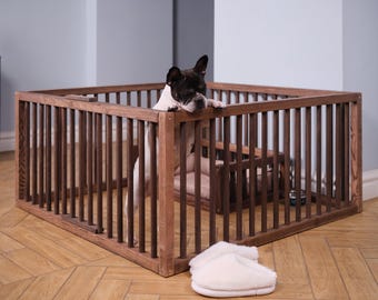 Indoor Dog Exercise Pen,  Wooden Dog Pen with Door, Solid Wood Puppy Playpen, Dog Kennel,  Wooden Pet Enclosure