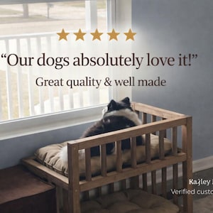 Dog Window Perch Bed – Elevated Wooden Dog Bed Furniture with Steps & Ramp, Raised Small Dog Bed Platform, Puppy bed, Dog stairs image 2