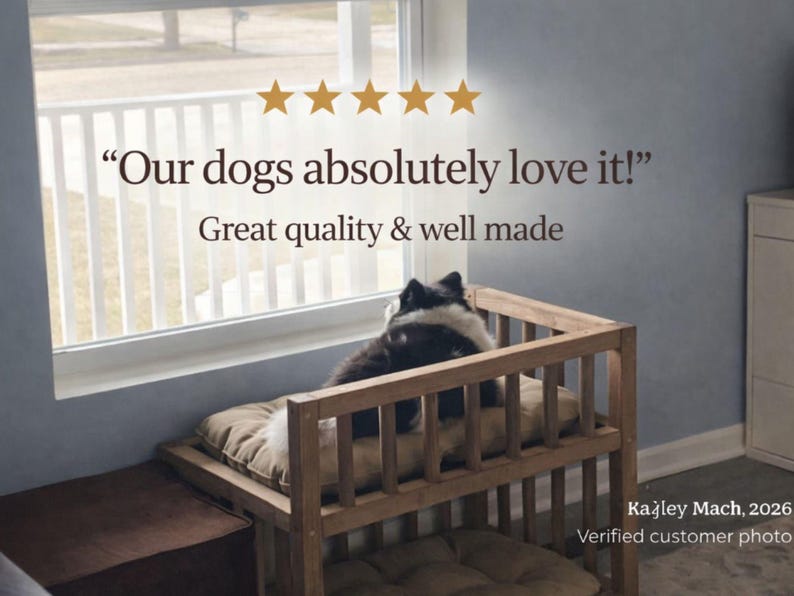 Dog Window Perch Bed – Elevated Wooden Dog Bed Furniture with Steps & Ramp, Raised Small Dog Bed Platform, Puppy bed, Dog stairs image 2