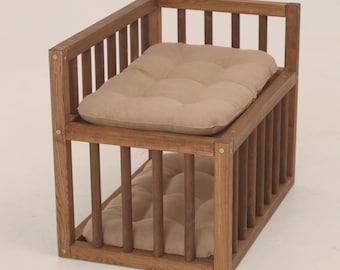Dog Window Seat with Ramp, Elevated Wooden Dog Bed, Modern Pet Furniture for Small Dogs, Window Perch Platform