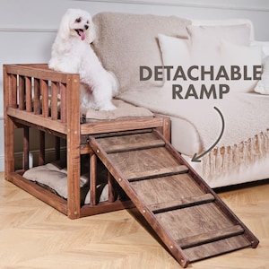 Gifts for pets - Dog Bed Platform - Wooden pet furniture with Soft Pillows, Pet bed, Dog furniture, Elevated dog bed, Dog house, Dog Ramp