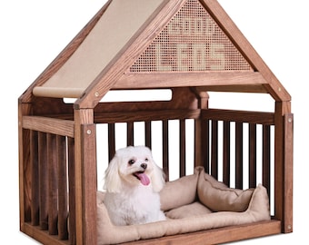 Gifts for pets - Dog House with clear door and pillow, Wooden Dog Bed - Dog Crate Furniture, Dog Kennel Furniture, Pet House, Pet Bed