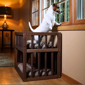 Dog Window Perch Bed – Elevated Wooden Dog Bed Furniture with Steps & Ramp, Raised Small Dog Bed Platform, Puppy bed, Dog stairs image 4