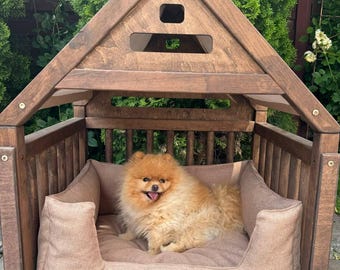 Gifts for pets - Dog House with clear door and pillow, Wooden Dog Bed - Dog Crate Furniture, Dog Kennel Furniture, Pet House, Pet Bed