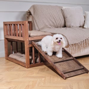 Gifts for pets - Dog Bed Platform - Wooden pet furniture with Soft Pillows, Pet bed, Dog furniture, Elevated dog bed, Dog house, Dog Ramp