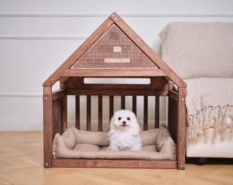 Dog House - Gifts for pets parents, Wooden pet furniture with Soft Pillow, Puppy crate Dog wardrobe, Dog bed, Pet bed, Dog crate, Dog kennel