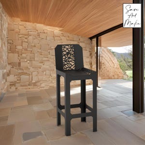 Archivos de silla de bar metálica "Aeris" - DXF, SVG, .step, plano de fabricación, OBJ - Corte láser y plasma CNC - Diseño 2D y 3D - Mobiliario