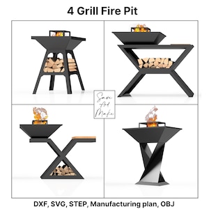 4 Griglia Braciere DXF, Piano di produzione, 3D - Laser CNC, Taglio al plasma - DXF per esterni, Barbecue moderno DXF