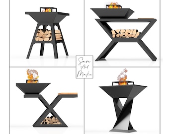 4 Grill Fire Pit DXF, Manufacturing plan, 3D - Cnc Laser, Plasma Cutting - Outdoor DXF, Modern barbecue DXF