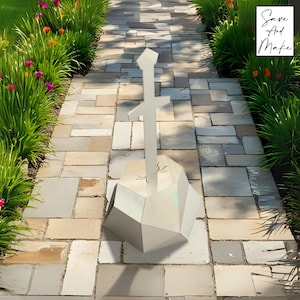 Archivos de escultura metálica poligonal "Excalibur" - DXF, SVG, .step, plano de fabricación, OBJ - Láser CNC, Corte por plasma - Diseño 2D y 3D
