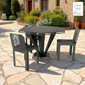 Aeris Metall Tisch und Stuhl Set DXF, Fertigungsplan PDF, Cnc Laser,Plasma Schneiden, Moderne Metall Möbel Set