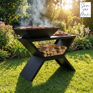 Vierkante vuurkorfbestanden met tafel - "Pyra" - DXF, svg, .step, fabricageplan, OBJ - CNC-laser, plasmasnede - ontwerp 2D en 3D