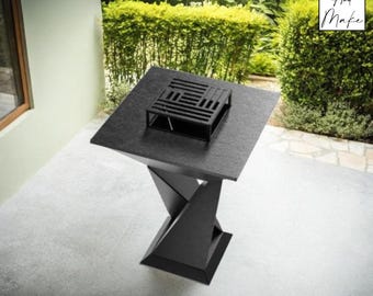 Square Fire Pit files - "Emberis" -  DXF, svg, .step, Manufacturing video - Cnc Laser, Plasma Cut - Design 2D & 3D