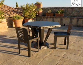 Metal Table and Chair Set DXF, Manufacturing plan PDF, Cnc Laser, Plasma Cutting, Modern Metal Furniture Set, "Aeris"