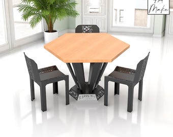 Metal table Leg and Chair Set DXF, Manufacturing plan PDF, Cnc Laser, Plasma Cutting, Modern Metal Furniture Set, "Aeris"