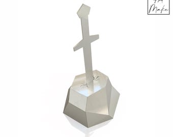 Polygonal Metal Sculpture files - "Excalibur" -  DXF, svg, .step, Manufacturing plan, OBJ - Cnc Laser, Plasma Cut - Design 2D & 3D