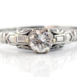 Art Deco Platinum Solitaire Brilliant Natural Diamond Vintage Antique Engagement Ring