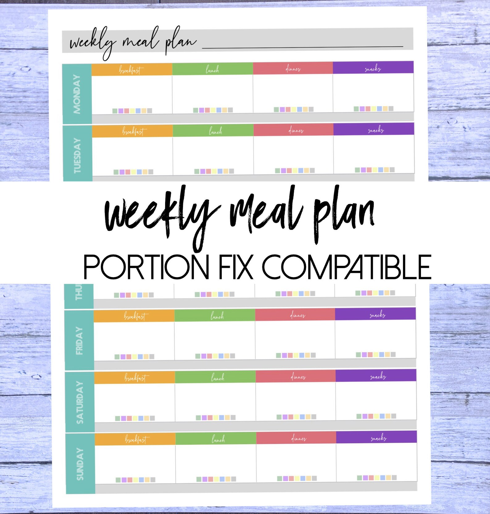 Weekly Meal Plan Digital Planner and Printable Portion Fix Compatible ...