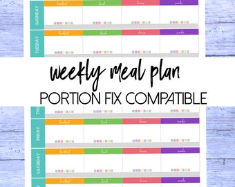 Weekly Meal Plan Digital Planner and Printable Portion Fix Compatible