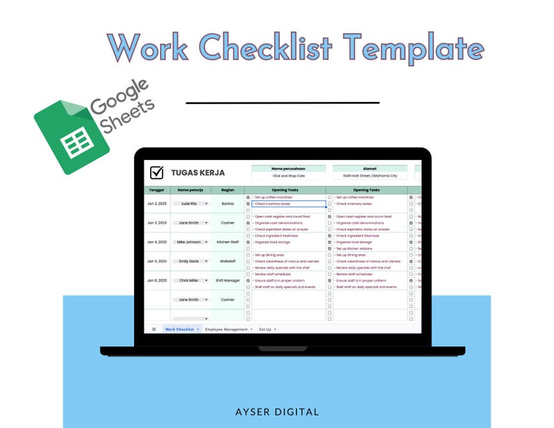 Work Checklist Template, Google Sheets Work Organizer, Task Management ...