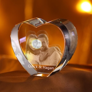 Personalized Heart 3D Crystal Photo, Unique Laser Engraved 1-2 People Portrait, Fathers Day Gift, Wedding Gift, Anniversary Birthday Gift