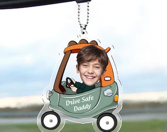 Personalized Acrylic Car Hanger,Drive Safe Daddy Acrylic Car Hanging,Custom Photo Ornament for Car,Kids Photo Car Charm for Dad,Gift for him