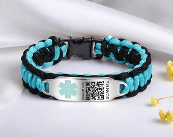 Medical Qr Code Bracelet For Privacy Protection,Health Emergency Bracelet for Men & Women,Woven Rope Medical Alert Bracelet,Gift for Family