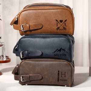 Trousse de toilette personnalisée en cuir pour homme, Kit Dopp gravé, Trousse de toilette de voyage, Cadeaux garçons d'honneur, Cadeaux fête des pères pour lui, Cadeau pour papa