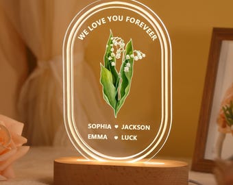 Birth Flower Night Light, Custom Kids Name Gift, Personalized Gift for Mom, Custom Mom Night Light, Mother's Day Gift,Birthday Gift For Her