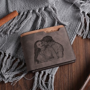 Regalos personalizados para él, billetera de cuero grabada, billetera con foto personalizada para hombre, regalos para esposo, novio, papá, regalos del Día del Padre para él