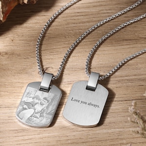 Custom Photo Necklace, Personalized Photo Dog Tag Necklace for Dad, Engraved Necklace With Photo, Medical Necklace For Him,Fathers Day Gifts