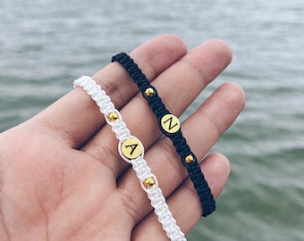 Custom Engraved Initial Bracelets for Couples and Friendships,Personalized Adjustable Knotted Bracelet,Gift for Boyfriend Anniversary Bestie