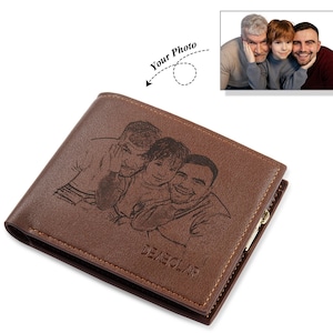 Carteira com imagem gravada, carteira masculina com foto personalizada, carteira de couro PU, presente de memória, presentes de aniversário para ele, presente de dia dos pais